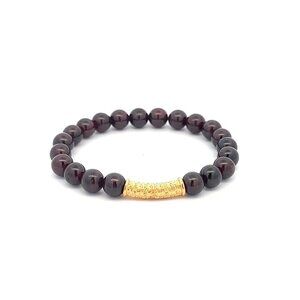 18K Gold Tube Lucky Charm Bracelet Gemstones January Birthstones Garnet 6mm